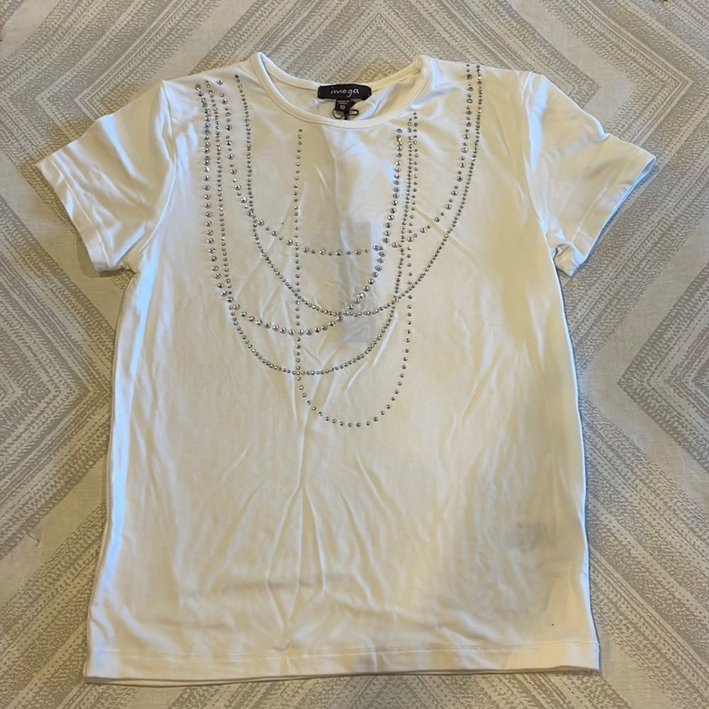 Imoga White Girls Short Sleeve with Faux Necklace Accents Top